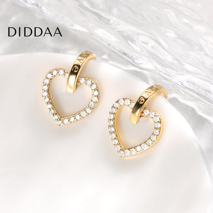 Sonder Earrings | Gold Hollow Heart Zirconia Drop Earrings - Earrings
