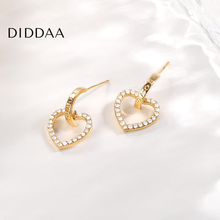 Sonder Earrings | Gold Hollow Heart Zirconia Drop Earrings - Earrings