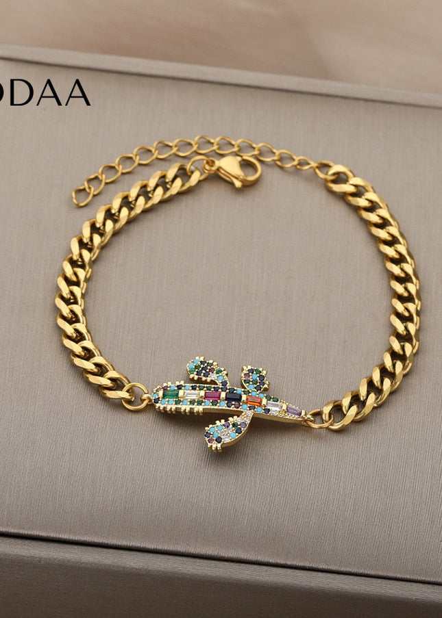 Souffle Bracelet | Gold Zirconia Spaceship Bracelet - Gold - Bracelets