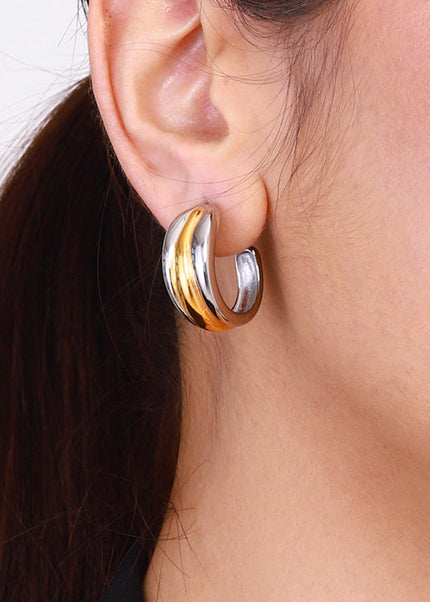 Jieding European and American stainless steel color-blocked double C earrings high-end niche earrings titanium steel earrings cross-border earrings