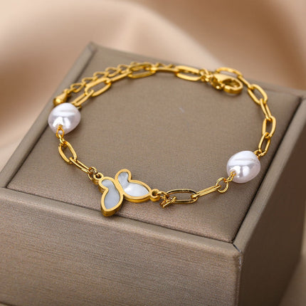 Souvent Bracelet | Gold Pearl Butterfly Simple Bracelet - Gold - Bracelets