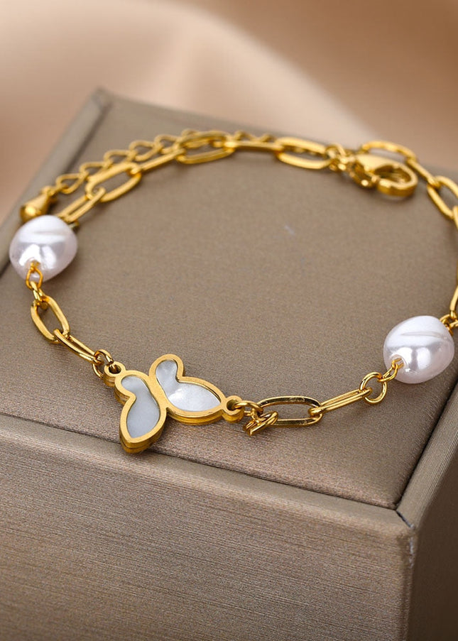 Souvent Bracelet | Gold Pearl Butterfly Simple Bracelet - Gold - Bracelets