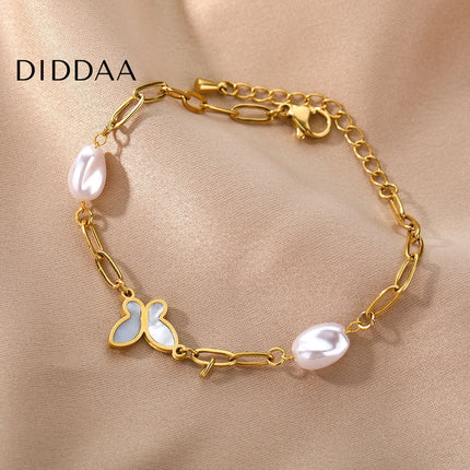 Souvent Bracelet | Gold Pearl Butterfly Simple Bracelet - Gold - Bracelets