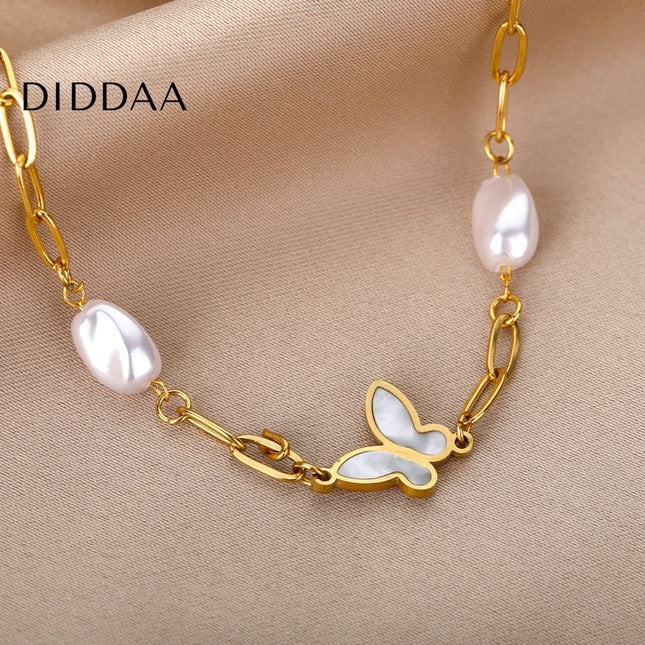 Souvent Bracelet | Gold Pearl Butterfly Simple Bracelet - Gold - Bracelets