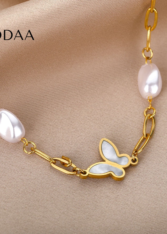 Souvent Bracelet | Gold Pearl Butterfly Simple Bracelet - Gold - Bracelets