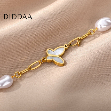 Souvent Bracelet | Gold Pearl Butterfly Simple Bracelet - Gold - Bracelets