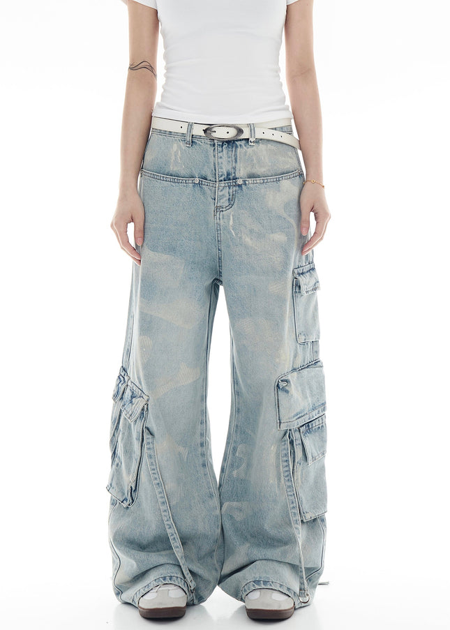Stained Gradient Multi-Pocket Cargo Jeans - Women’s Jeans