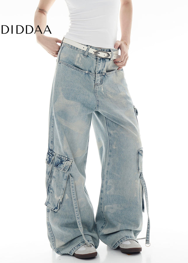 Stained Gradient Multi-Pocket Cargo Jeans - Women’s Jeans