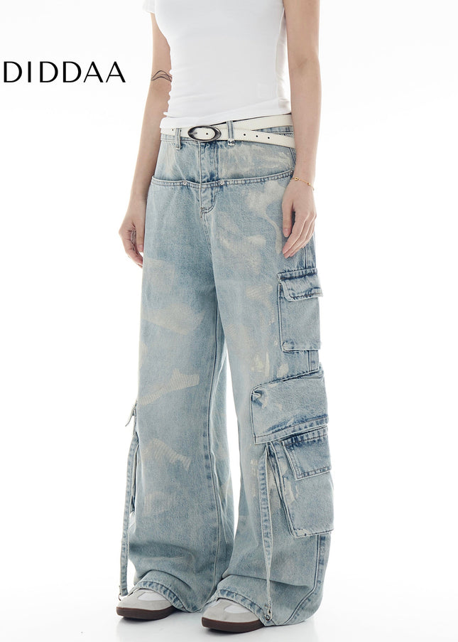 Stained Gradient Multi-Pocket Cargo Jeans - Women’s Jeans