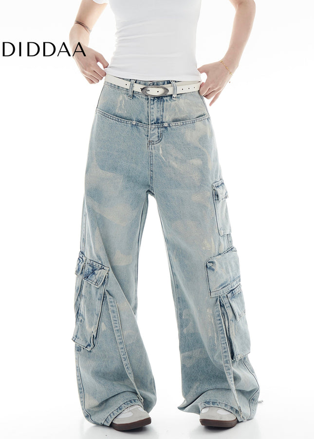 Stained Gradient Multi-Pocket Cargo Jeans - Women’s Jeans