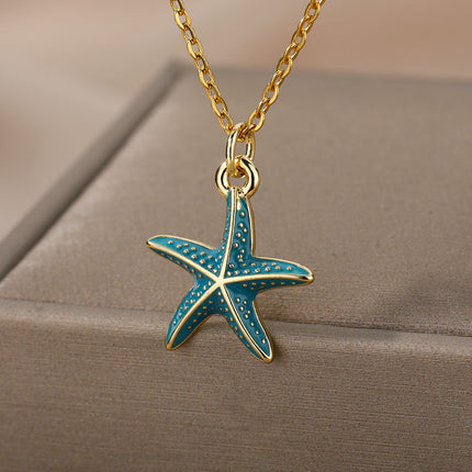 SOUVOIR Green 14K Gold Plated Necklaces Starfish Pendant Necklace | Gold Starfish Animal Chain