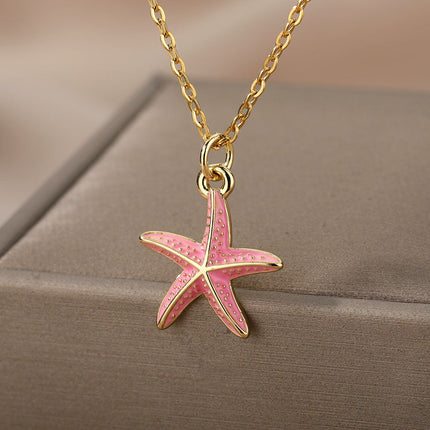SOUVOIR Pink 14K Gold Plated Necklaces Starfish Pendant Necklace | Gold Starfish Animal Chain