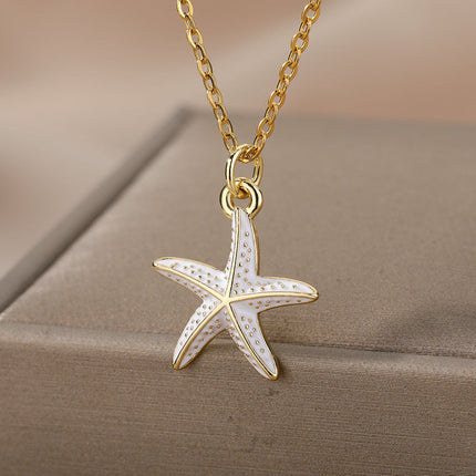 SOUVOIR White 14K Gold Plated Necklaces Starfish Pendant Necklace | Gold Starfish Animal Chain