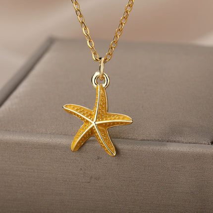 SOUVOIR Yellow 14K Gold Plated Necklaces Starfish Pendant Necklace | Gold Starfish Animal Chain