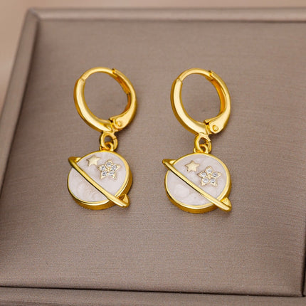 SOUVOIR SOUVOIR Earrings Starstruck Earrings | Gold Blue Star Planet Space Hoop Drop Earrings