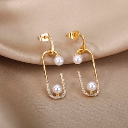 SOUVOIR 14K Gold Plated, Pearl, Zirconia Earrings Statement Earrings | Gold Zirconia Pearl Simple Drop Earrings