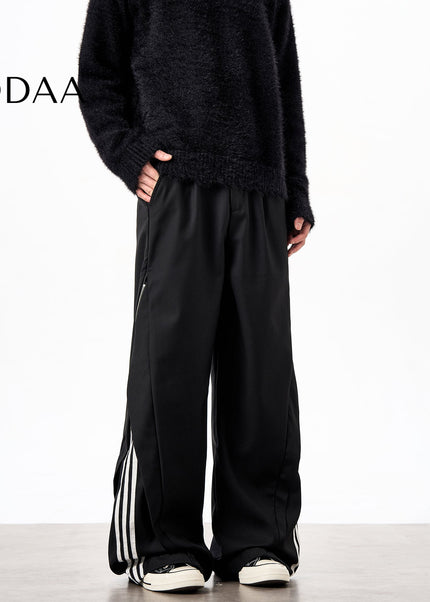 Striped Loose Fit Casual Pants with Side Zipper Design - S / Black - Unisex Sweatpants
