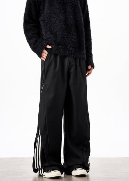 Striped Loose Fit Casual Pants with Side Zipper Design - Unisex Sweatpants