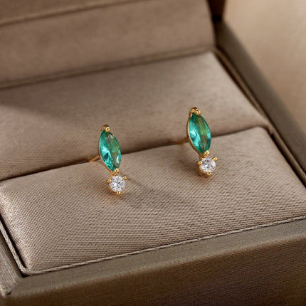 Suffait Earrings | Gold Emerald Zirconia Cute Stud Earrings - Gold - Earrings