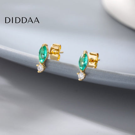 Suffait Earrings | Gold Emerald Zirconia Cute Stud Earrings - Earrings