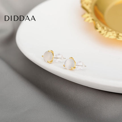 Taime Earrings | Gold White Opal Stone Cute Stud Earrings - Gold - Earrings