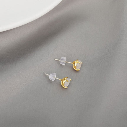 Taime Earrings | Gold White Opal Stone Cute Stud Earrings - Gold - Earrings