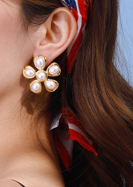 Jieding European and American titanium steel pearl stud earrings, light luxury high-end earrings, earrings, cross-border stainless steel jewelry