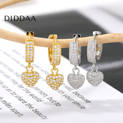 Tanya Earrings | Gold Zirconia Small Heart Hoop Earrings - Silver - Earrings