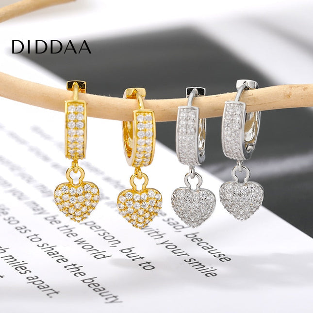 Tanya Earrings | Gold Zirconia Small Heart Hoop Earrings - Silver - Earrings