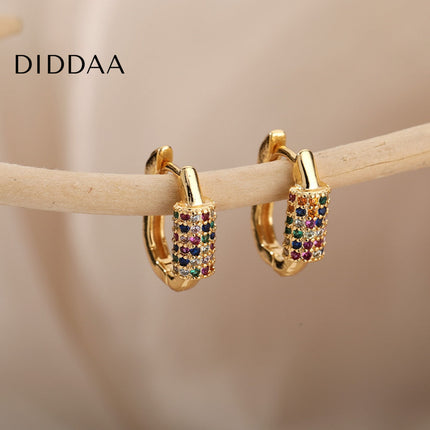 Tensan Earrings | Gold Zirconia Colorful Stone Hoop Earrings - Earrings