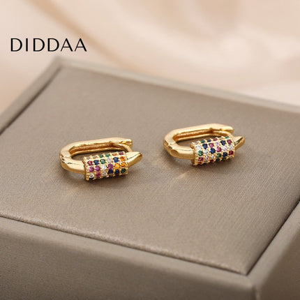 Tensan Earrings | Gold Zirconia Colorful Stone Hoop Earrings - Earrings