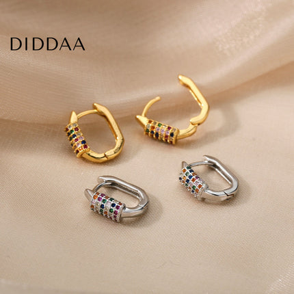 Tensan Earrings | Gold Zirconia Colorful Stone Hoop Earrings - Silver - Earrings