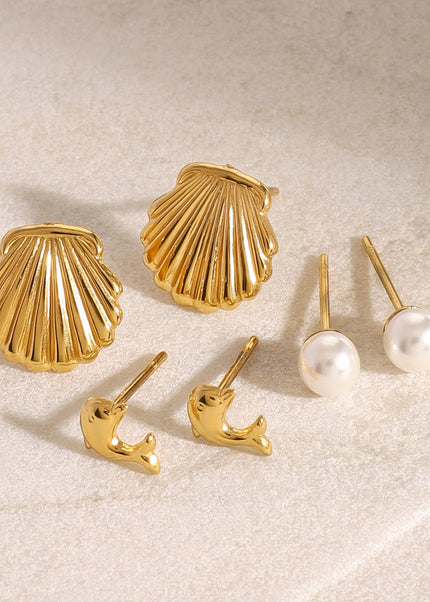 Jieding European and American stainless steel pearl stud earrings high-end dolphin shell earrings, titanium steel jewelry, cross-border earring