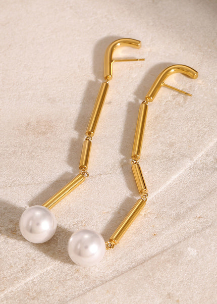 Jieding European and American stainless steel tassel earrings high-end niche pearl stud earrings titanium steel ins earrings cross-border jewelry