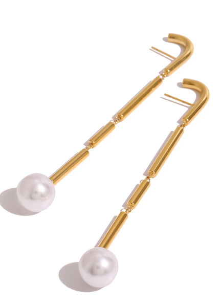 Jieding European and American stainless steel tassel earrings high-end niche pearl stud earrings titanium steel ins earrings cross-border jewelry