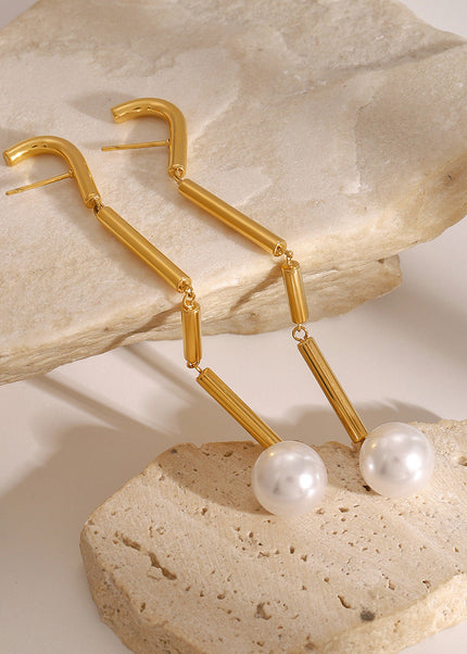 Jieding European and American stainless steel tassel earrings high-end niche pearl stud earrings titanium steel ins earrings cross-border jewelry