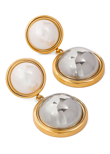 Jieding European and American stainless steel color-blocked pearl stud earrings high-end niche light luxury earrings, titanium steel earrings, cross-border jewelry