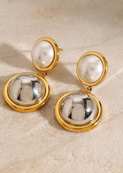 Jieding European and American stainless steel color-blocked pearl stud earrings high-end niche light luxury earrings, titanium steel earrings, cross-border jewelry