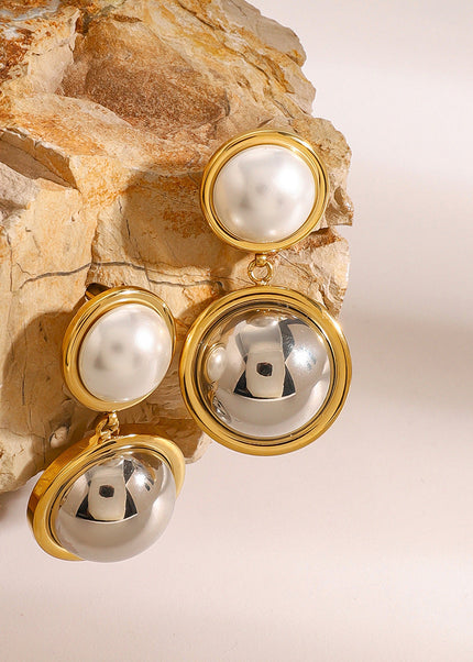 Jieding European and American stainless steel color-blocked pearl stud earrings high-end niche light luxury earrings, titanium steel earrings, cross-border jewelry