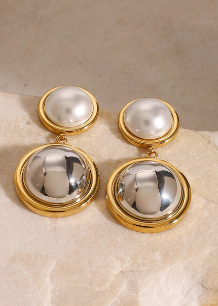 Jieding European and American stainless steel color-blocked pearl stud earrings high-end niche light luxury earrings, titanium steel earrings, cross-border jewelry