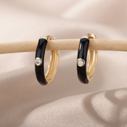 SOUVOIR Black 14K Gold Plated, Zirconia Earrings Tobago Earrings | Gold White Zirconia Hoop Earrings