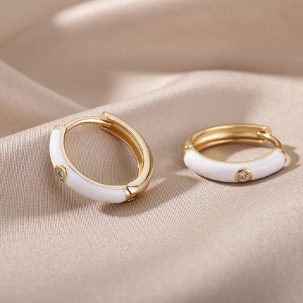 SOUVOIR White 14K Gold Plated, Zirconia Earrings Tobago Earrings | Gold White Zirconia Hoop Earrings
