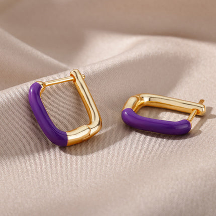 SOUVOIR 14K Gold Plated, Zirconia Earrings Trinidad Earrings | Gold Clip Purple Hoop Earrings