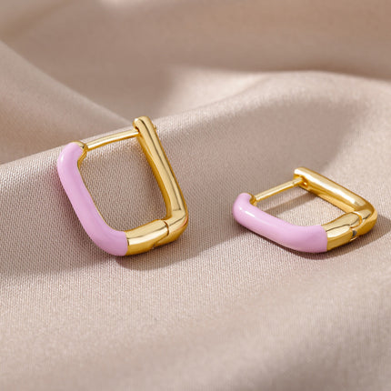 SOUVOIR Pink 14K Gold Plated, Zirconia Earrings Trinidad Earrings | Gold Clip Purple Hoop Earrings