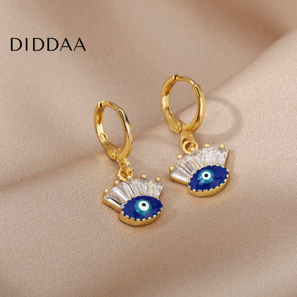 Tristesse Earrings | Gold Zirconia Evil Eye Drop Earrings - Gold - Earrings
