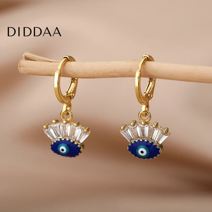 Tristesse Earrings | Gold Zirconia Evil Eye Drop Earrings - Gold - Earrings