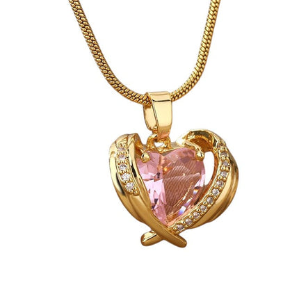 Troublan Pendant Necklace | Gold Pink Zirconia Stone Chain
