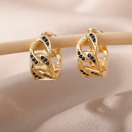 SOUVOIR Blue 14K Gold Plated, Zirconia Earrings Twisted Earrings | Gold Zirconia Chain Link Hoop Earrings