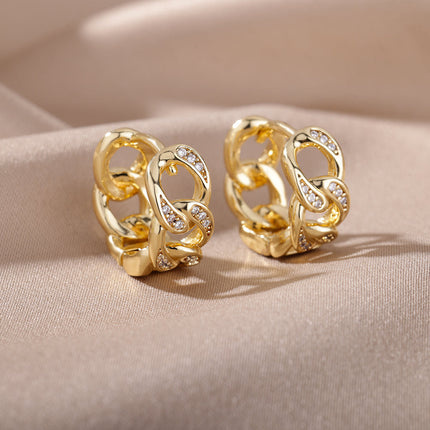 SOUVOIR 14K Gold Plated, Zirconia Earrings Twisted Earrings | Gold Zirconia Chain Link Hoop Earrings