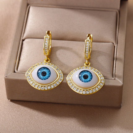 SOUVOIR 14K Gold Plated, Zirconia Earrings Valhalla Earrings | Gold Zirconia Evil Eye